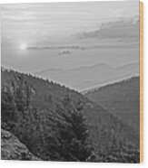 The Sunrise From Phelps Mountain Summit In The Adirondacks Black And White Wood Print