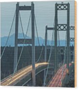 The Tacoma Narrows Bridge At Dusk Wood Print