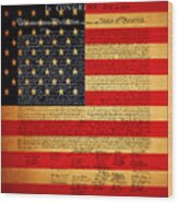 The United States Declaration Of Independence - American Flag - Square Wood Print