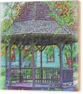 The Victorian Gazebo Sketched Wood Print