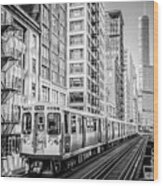 The Wabash L Train In Black And White Wood Print
