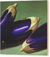 Three Eggplants Wood Print