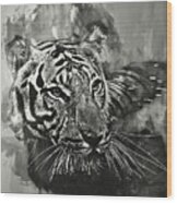 Tiger Head Monochrome Wood Print