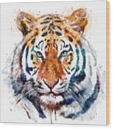 Tiger Head Watercolor Wood Print