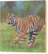 Tiger Running Wood Print