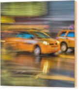 Times Square Taxi Ii Wood Print