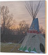 Tipi Sunset Wood Print