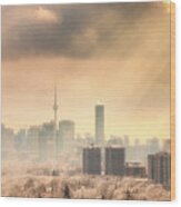 Toronto Winter Skyline With Sunrays Wood Print