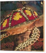 Tortoise With Flowers Wood Print