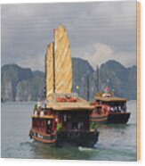 Sailing Boats,  Halong Bay Vietnam Wood Print