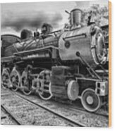 Train - Steam Engine Locomotive 385 in black and white Wood Print