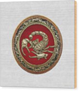 Treasure Trove - Sacred Golden Scorpion On White Lather Wood Print
