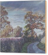 Tree Lined Countryside Road Wood Print