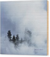 Trees Through Firehole River Mist Wood Print