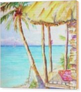 Tropical Beach Hut Watercolor Wood Print