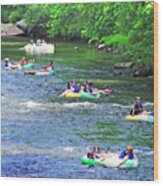 Tubing Down The French Broad River Wood Print