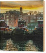 Tugboats In Portsmouth Harbor At Dawn Wood Print