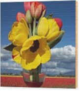 Tulip Bouquet Announces Spring's Wine Wood Print