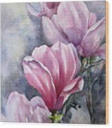 Tulips And Titmouse Wood Print