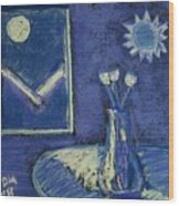 Tulips By Moonlight - Blue Notes Version Wood Print