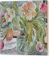 Tulips In Glass Pitcher Wood Print