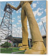 Tulsa Golden Driller From Below Wood Print