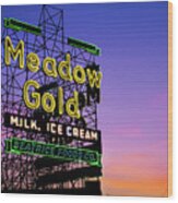 Tulsa Meadow Gold Neon - Route 66 Photo Art Wood Print