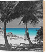 Tulum Mexico Beach Color Splash Black And White Wood Print