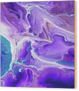 Turquoise And Purple  Flows. Vertical. Abstract Fluid Acrylic Painting Wood Print