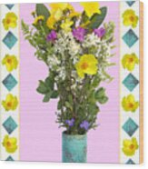 Turquoise Vase With Spring Bouquet Wood Print