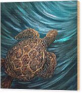Turtle Wave Deep Blue Wood Print