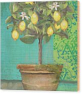 Tuscan Lemon Topiary - Damask Pattern 1 Wood Print