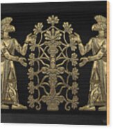 Two Instances Of Gold God Ninurta With Tree Of Life Over Black Canvas Wood Print