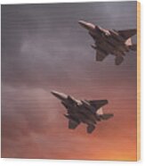 Two Low Flying F-15e Strike Eagles At Sunset Wood Print
