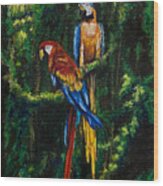 Two Macaws In The Rain Forest Wood Print