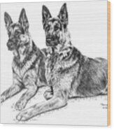 Two Of A Kind - German Shepherd Dogs Print Wood Print