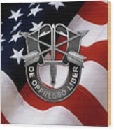 U. S.  Army Special Forces  -  Green Berets D U I Over American Flag Wood Print