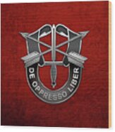 U. S.  Army Special Forces  -  Green Berets D U I Over Red Velvet Wood Print