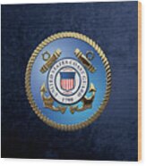 U. S.  Coast Guard  -  U S C G Emblem Over Blue Velvet Wood Print