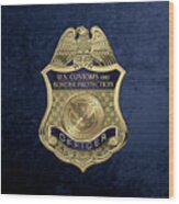 U. S.  Customs And Border Protection -  C B P  Officer Badge Over Blue Velvet Wood Print