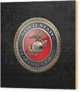 U. S.  Marine Corps  - U S M C  Emblem Over Black Velvet Wood Print