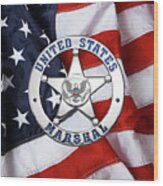 U. S. Marshals Service  -  U S M S  Badge Over American Flag Wood Print