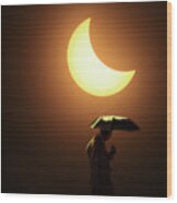 Umbrella Man Eclipse Wood Print