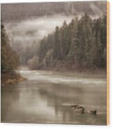 Umpqua River Fog Wood Print