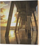 Under Johnny Mercer Pier At Sunrise Wood Print