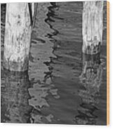 Under The Old Dock Bw Wood Print