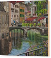 Under The Umbrella In Annecy Wood Print
