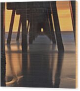 Underneath The Pier - Jacksonville Beach - Florida - Sunrise Wood Print