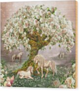 Unicorn Rose Tree Wood Print