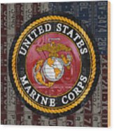 United States Marine Corps Logo Vintage Recycled License Plate Art Wood Print